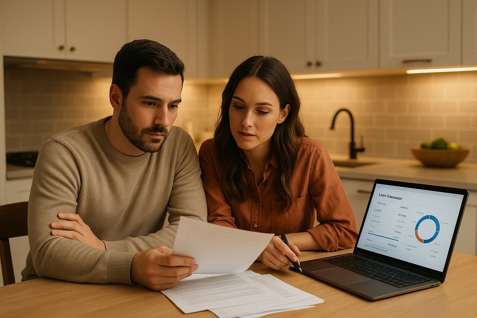 Homeowners reviewing roof financing options with loan documents