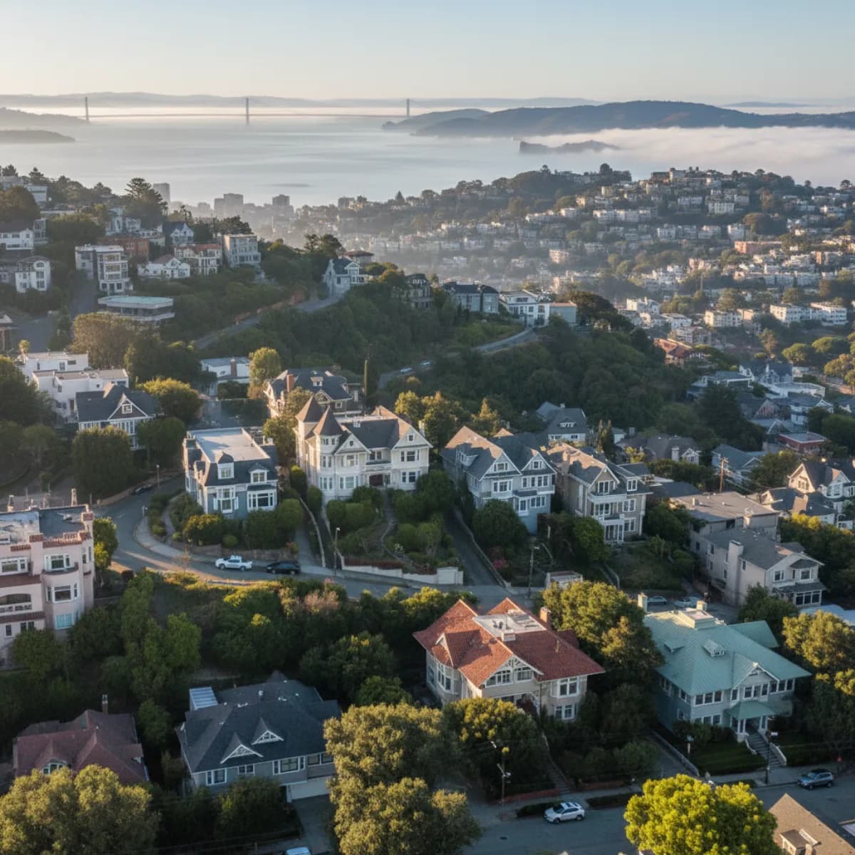 Oakland CA residential roofing with East Bay hills backdrop