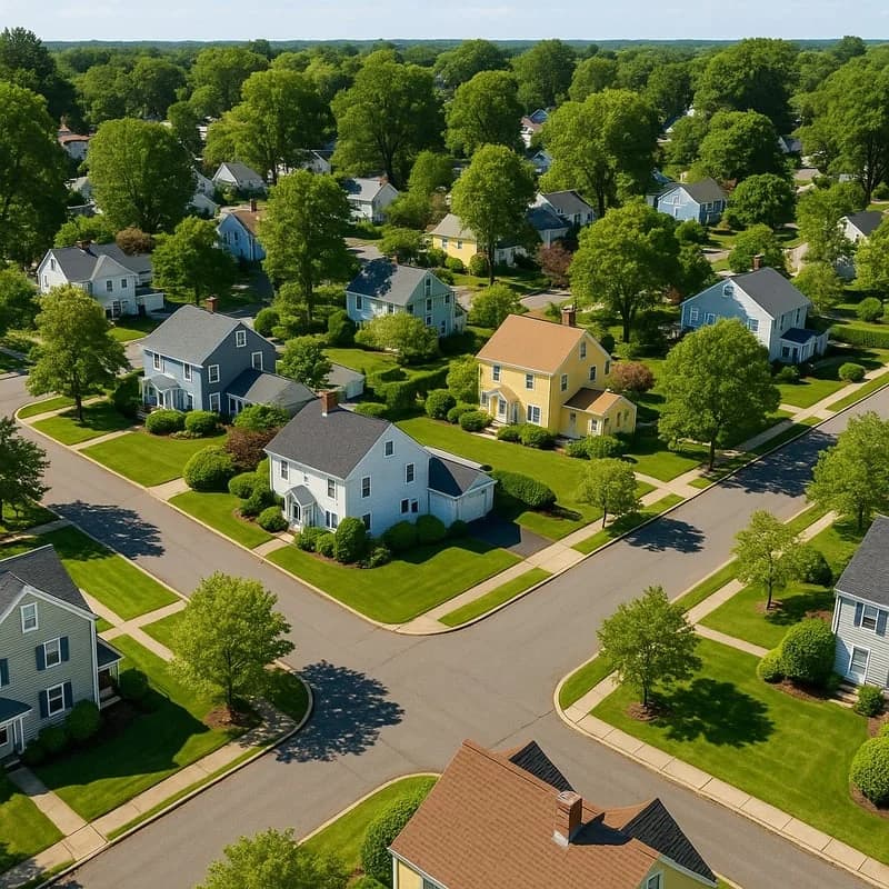 Mid-Atlantic suburban homes with varied roof styles