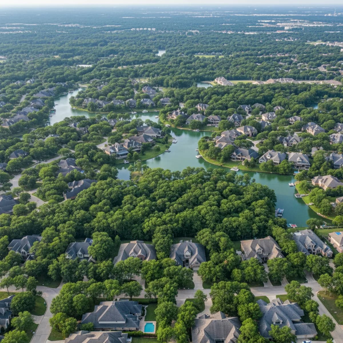 The Woodlands TX residential roofing surrounded by dense tree canopy