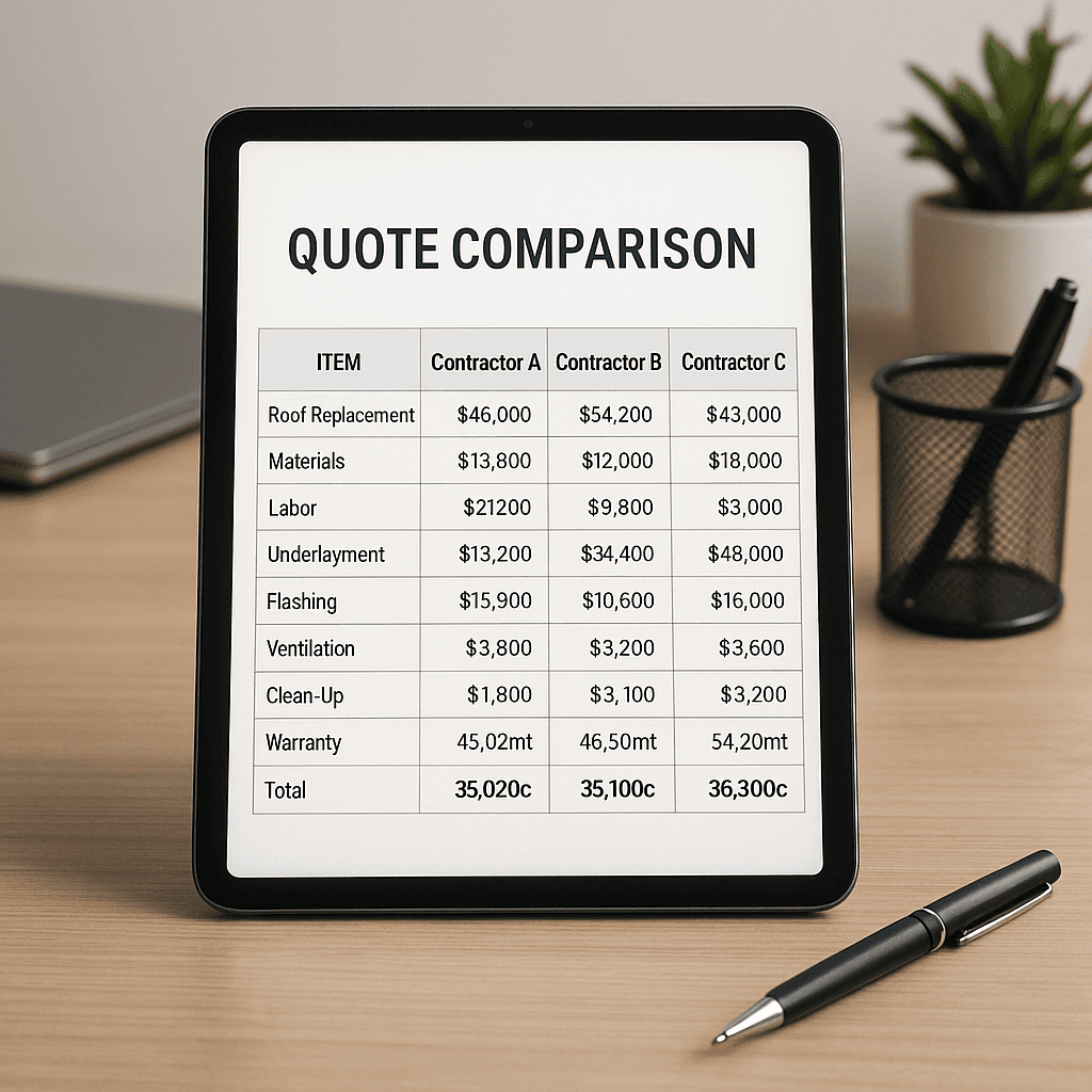 Quote Comparison Sheet